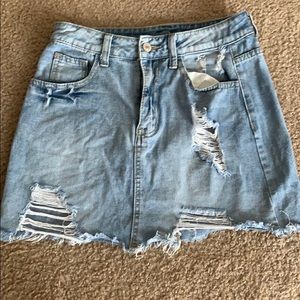 SHEIN ripped raw hem denim skirt